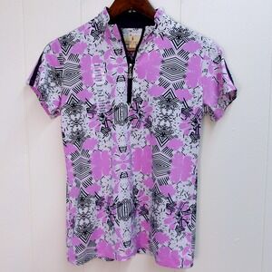 Floral Print Golf Polo Shirt Purple White Short Sleeve Athletic Top Sm /#8033